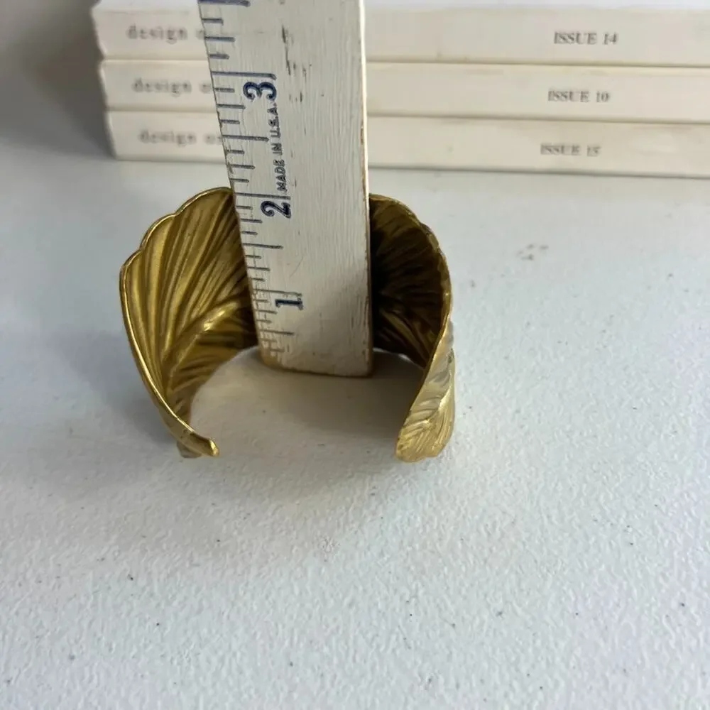 Women's Brass Leaf Cuff Bracelet Adjustable Signed by Joan
